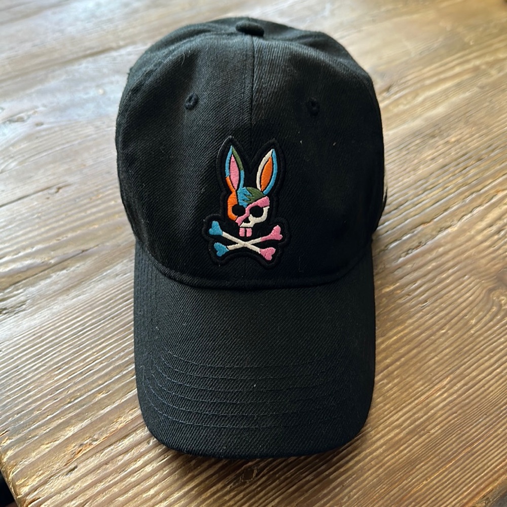 Psycho Bunny Baseball Black Men's Strapback Hat “elders keep me grounded”